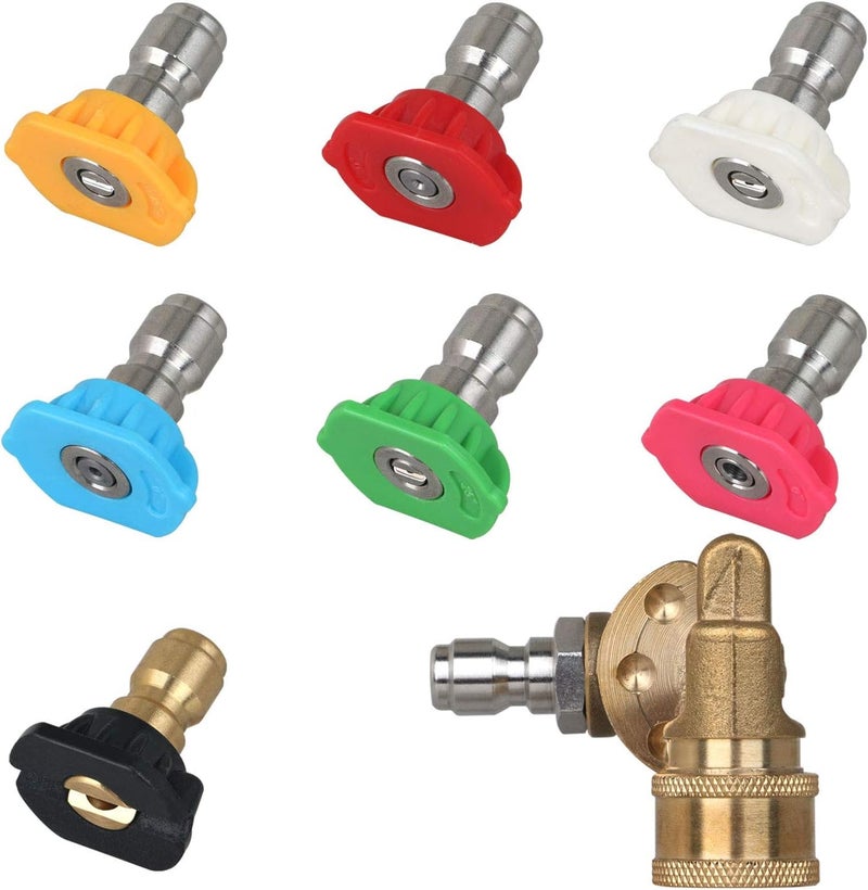 STYDDI Pressure Washer Quick-Connect Pivoting Coupler Kit, 7 Pack Power Washer Nozzle Tips and Quick Connect Pivot Adapter Coupler with 5 Different Angles, 1/4 inch, 2.5 GPM, 4500 PSI - Image 1